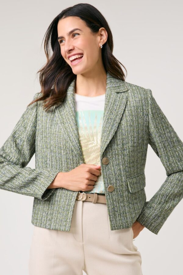 בלייזר דוגמת טוויד ארוגה קצר ואלגנטי