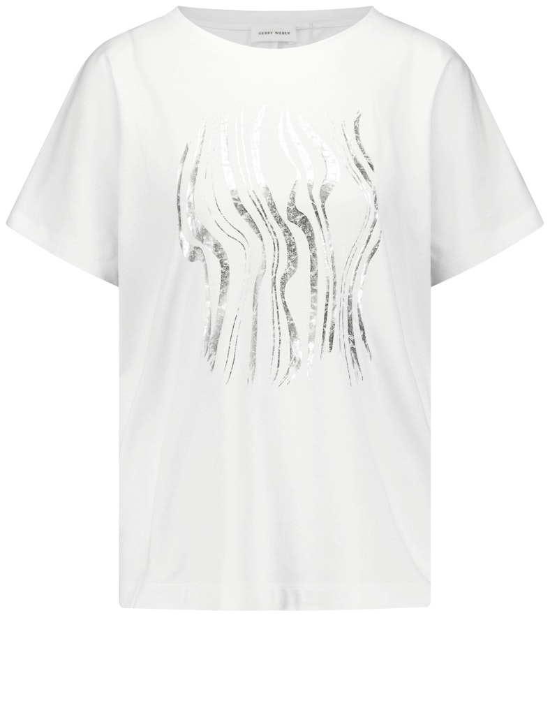 טי-שירט עם דפוס מטאלי כסף