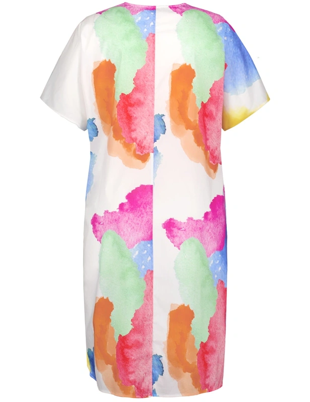 שמלה לבנה קלילה בהדפס צבעי מים