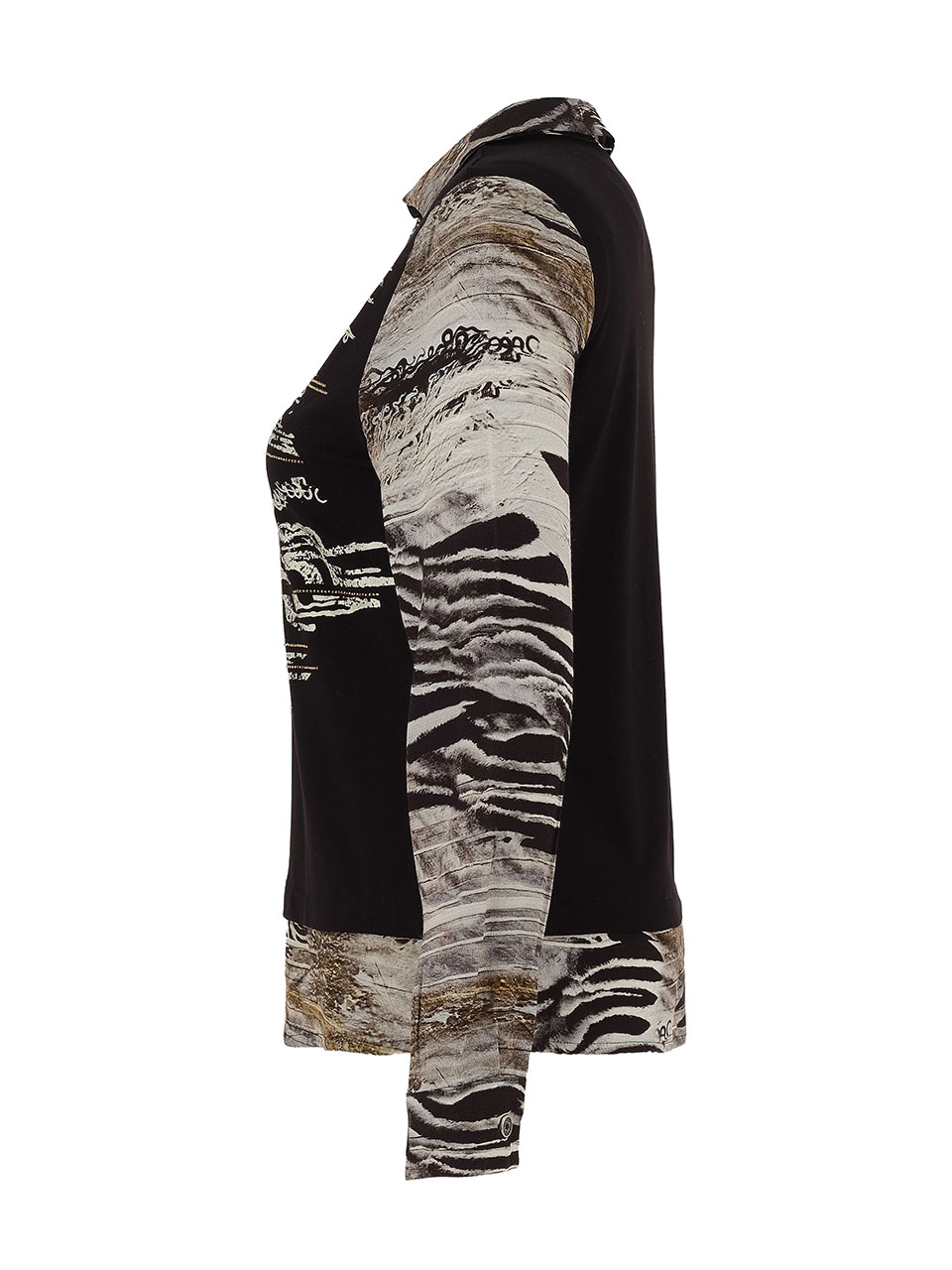 חולצה שחורה דפוס עם צווארון מודפס