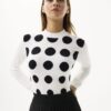 AW174-OFFWHITEBLACK_1257 חולצת סריג עם נקודות מבד נעים