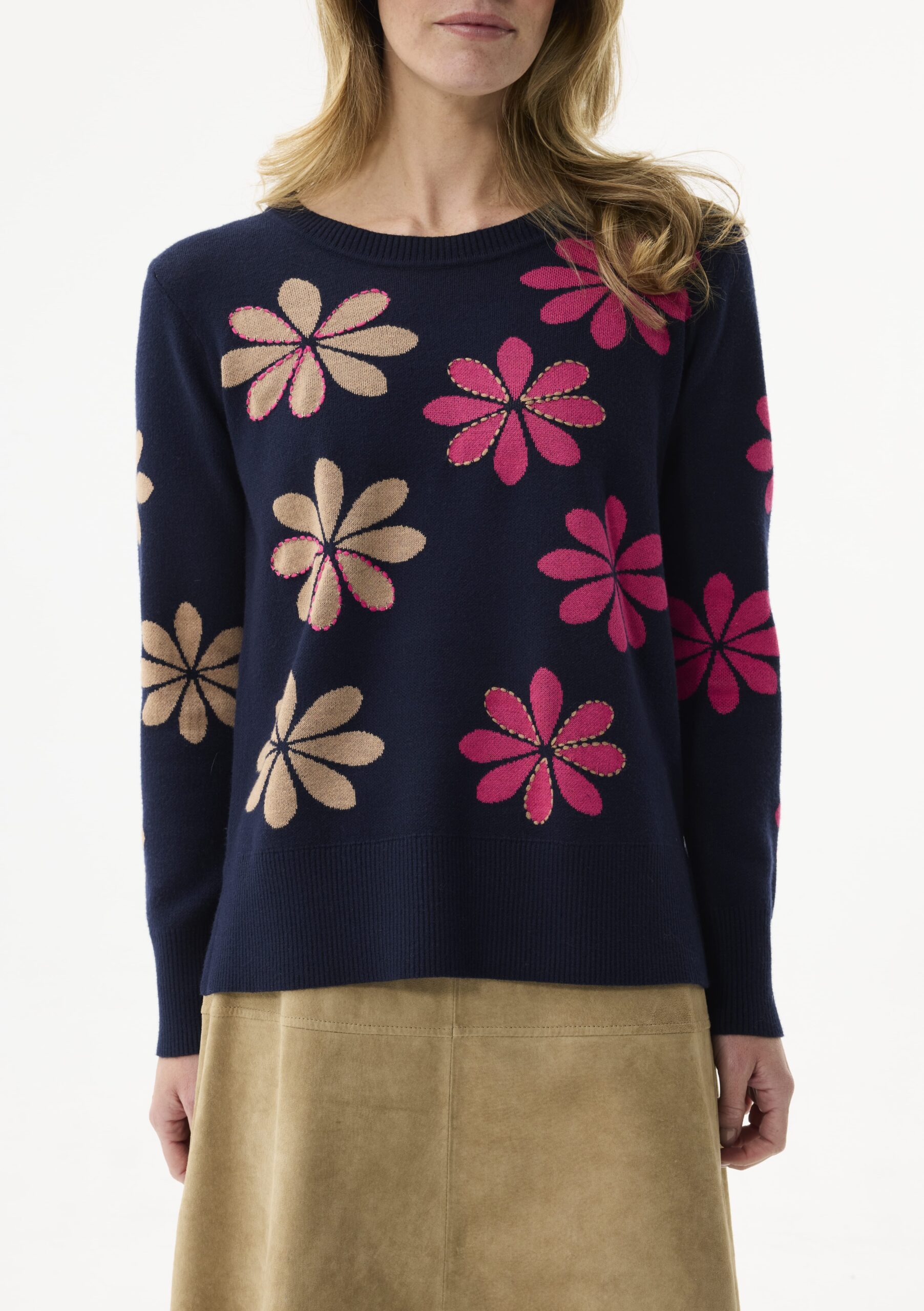 סריג עם דוגמת פרחים צבעונית מבד חמים