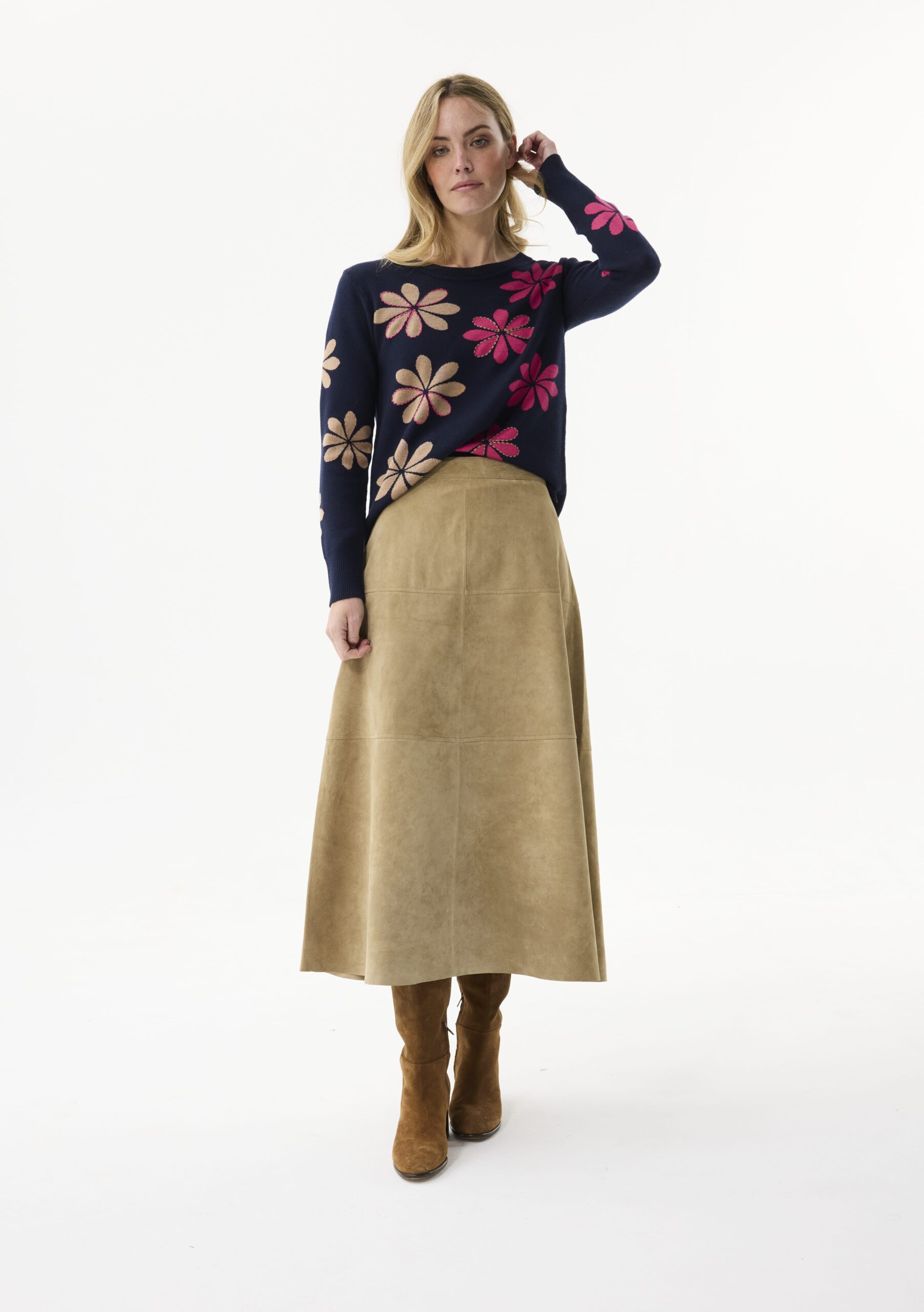 סריג עם דוגמת פרחים צבעונית מבד חמים