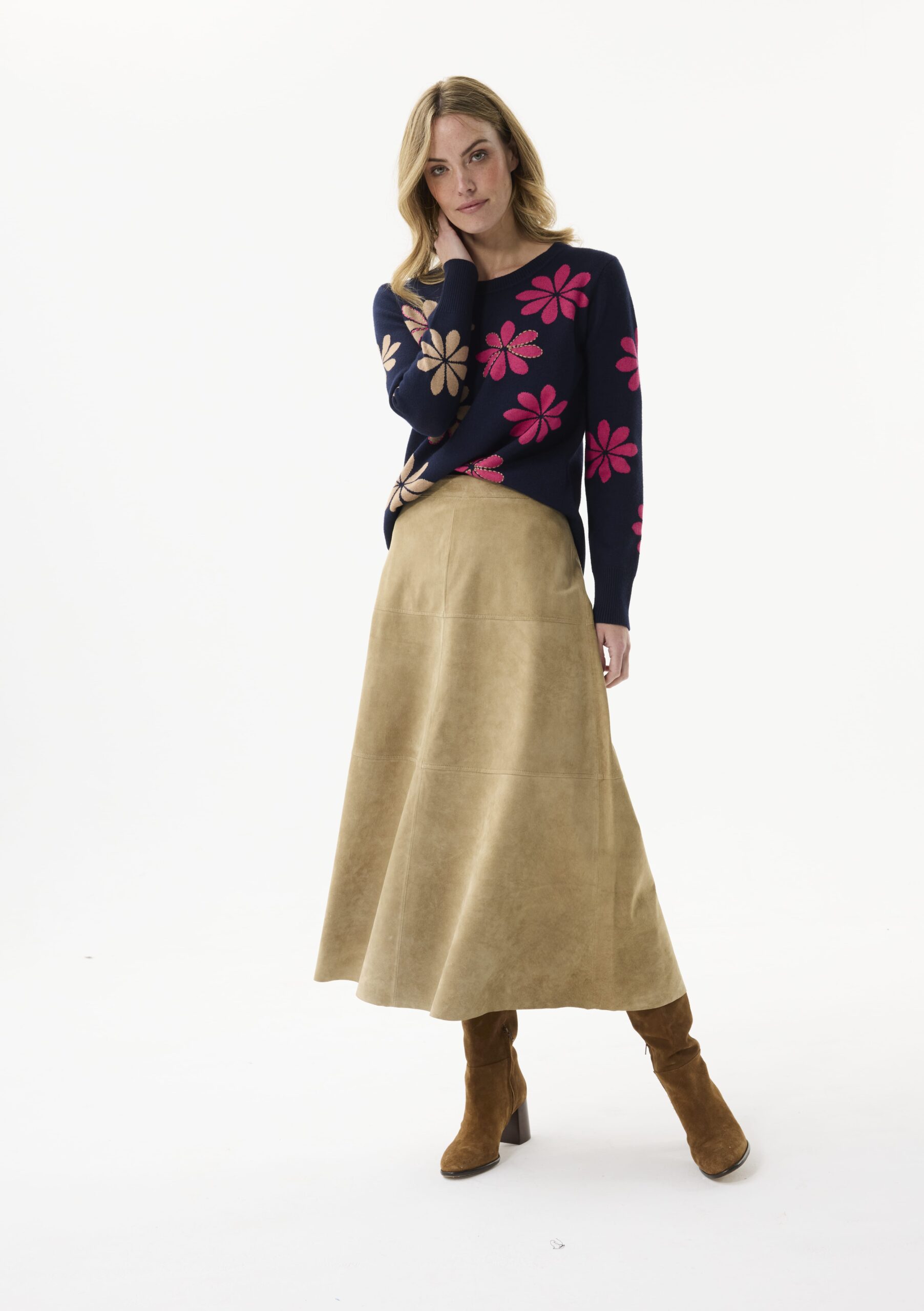 סריג עם דוגמת פרחים צבעונית מבד חמים