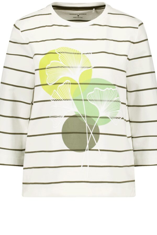 Sale 90 חולצה פסים בהדפס עלים גרפי