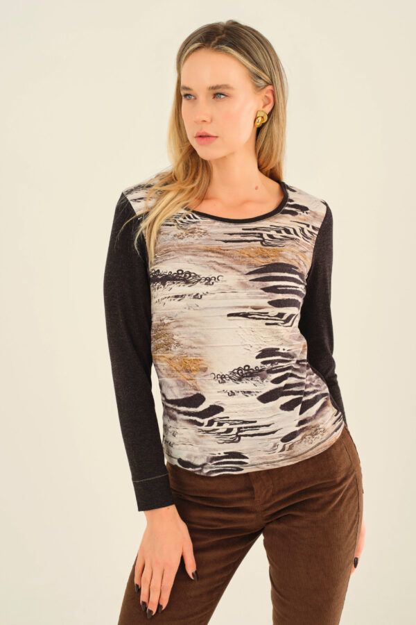 Sale 70 חולצה מודפסת סטרייפ זהב מבד אלסטי ורך