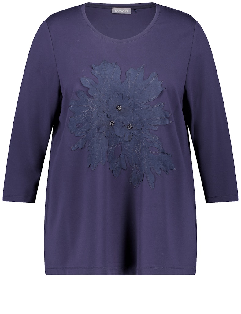 חולצת סאמון סגולה עם הדפס פרחוני ואבנים