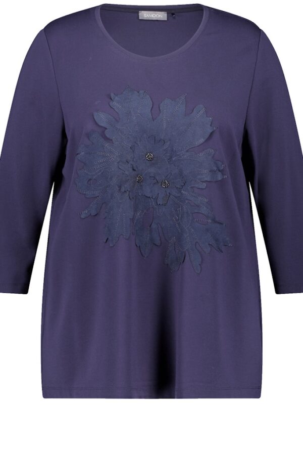 Sale 113 חולצת סאמון סגולה עם הדפס פרחוני ואבנים