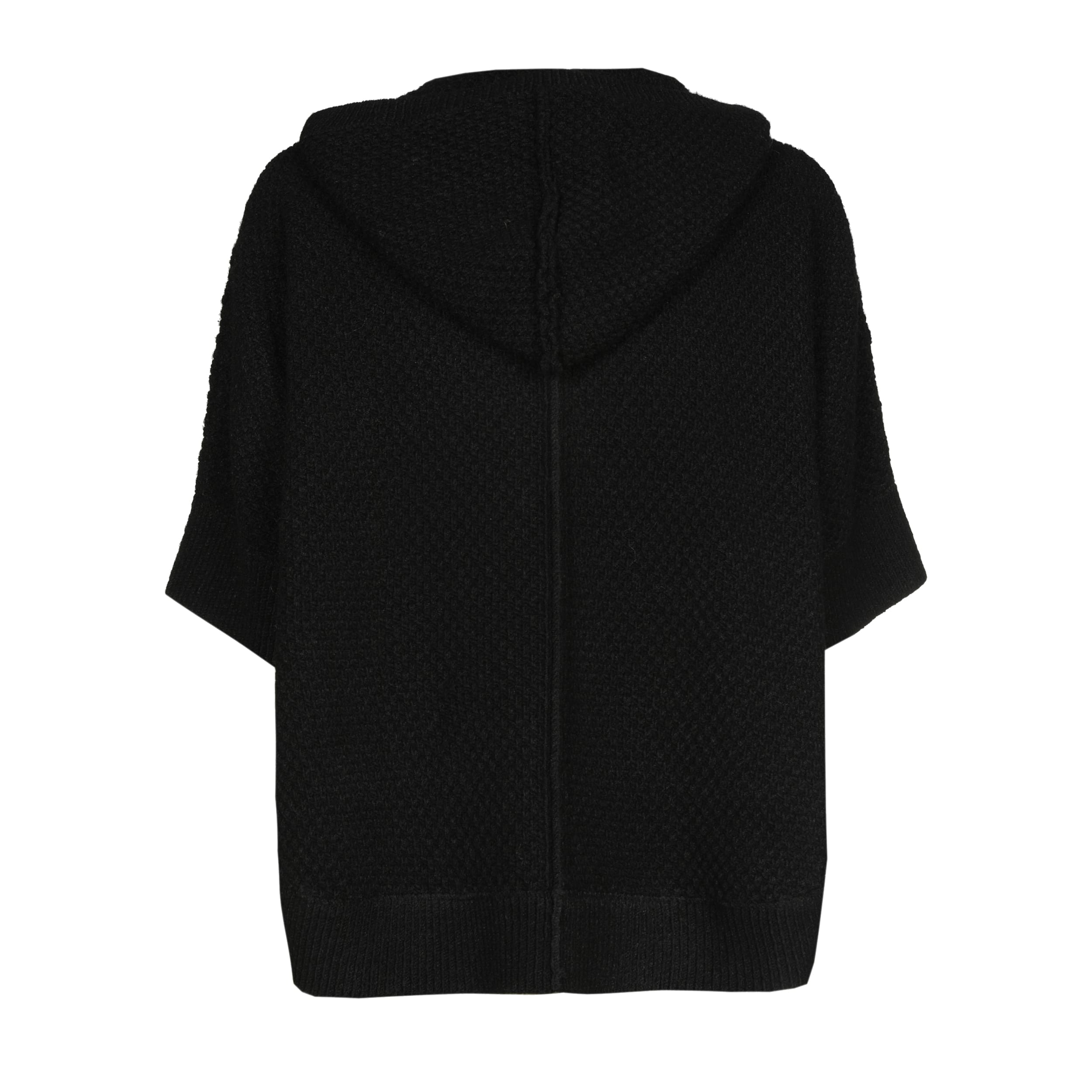 קרדיגן קצר עם כפתורים וכיסוי קפוצ'ון מבד סריג טקסטורלי