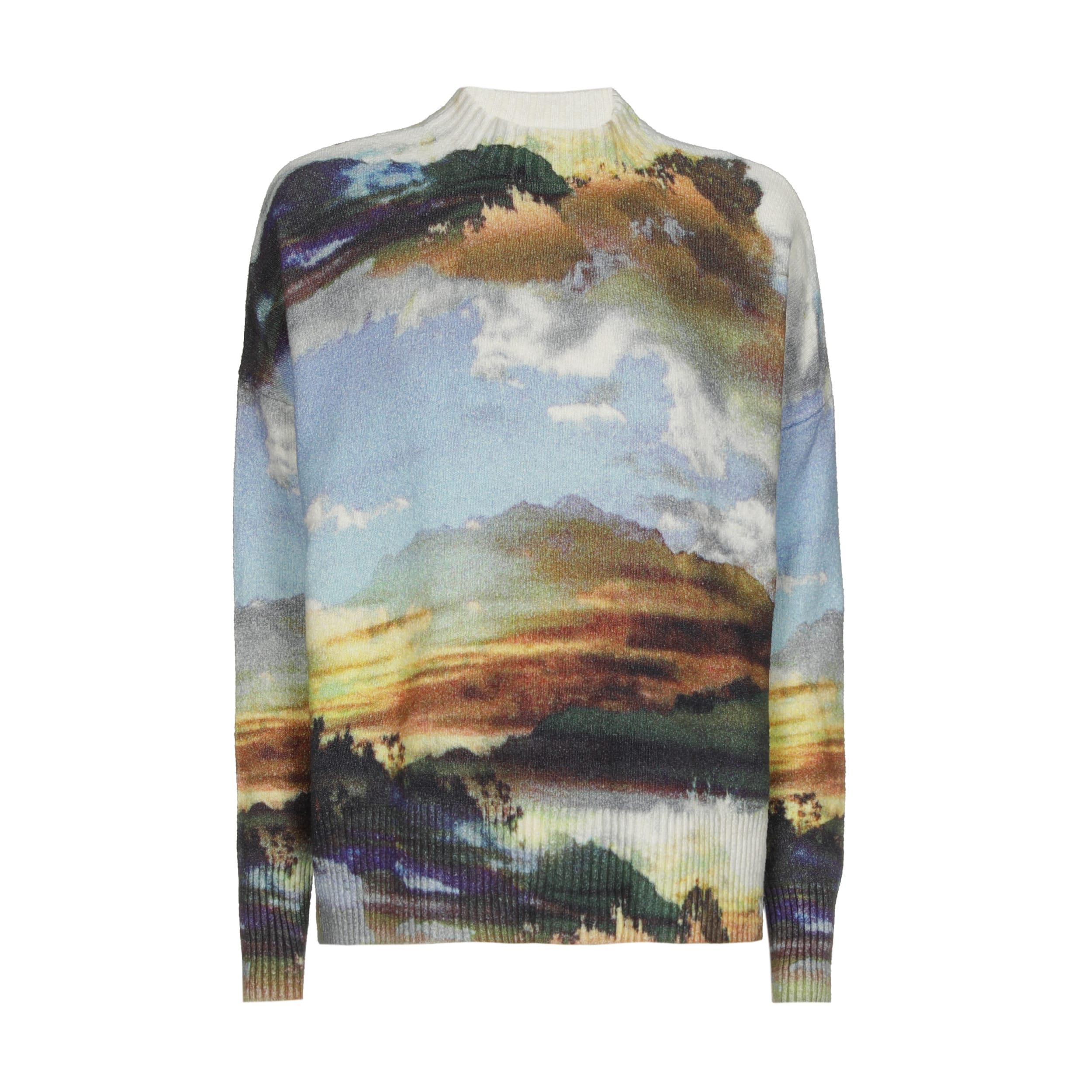 סוודר בפרינט נוף אמנותי מבד סריג