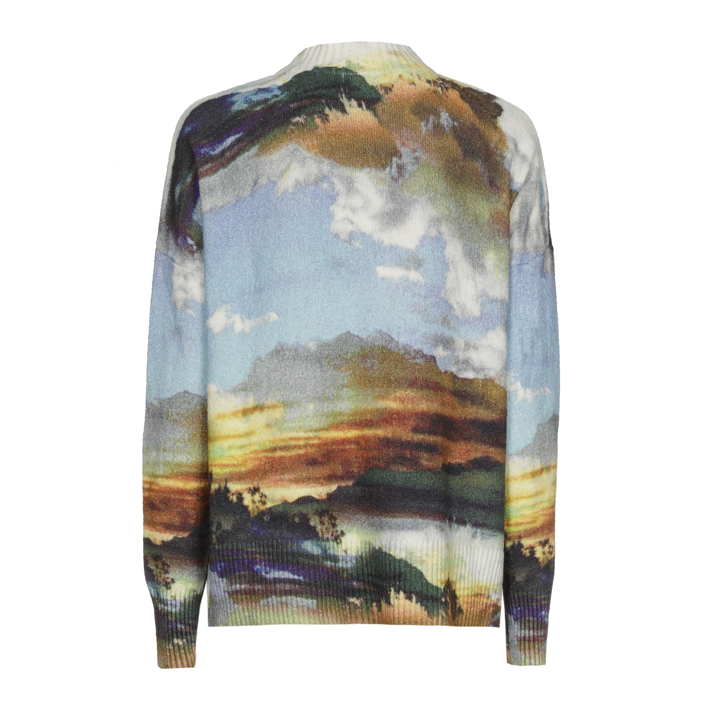 סוודר בפרינט נוף אמנותי מבד סריג