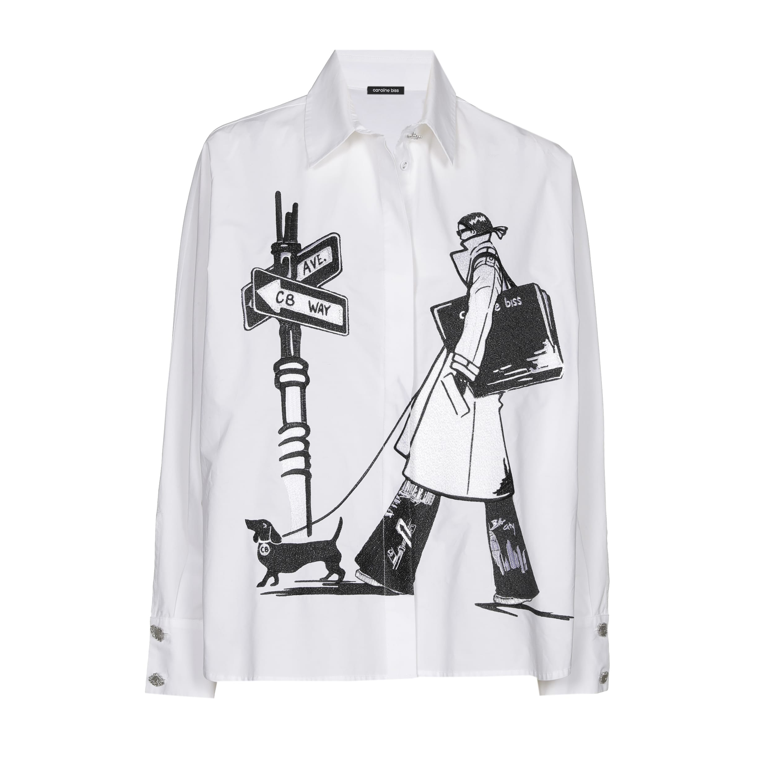 חולצת כפתורים עם הדפס איור אומנותי מכותנה