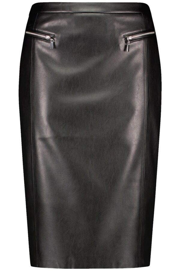 Sale 145 חצאית עפרון שחורה עם רוכסנים דקורטיביים מעור מבריק