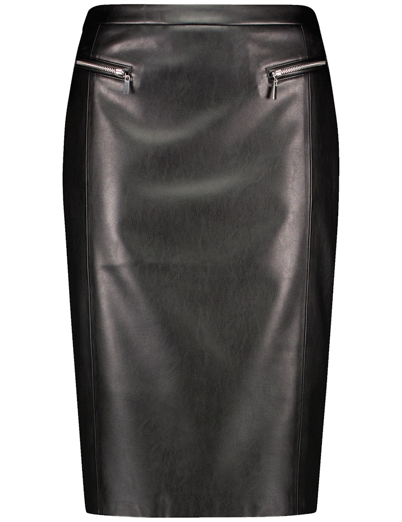 חצאית עפרון שחורה עם רוכסנים דקורטיביים מעור מבריק