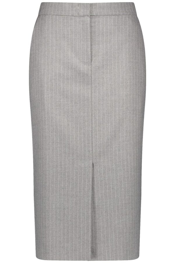 Sale 143 חצאית עפרון אפורה מחויטת עם פסי מחט מבד מובנה ונוח