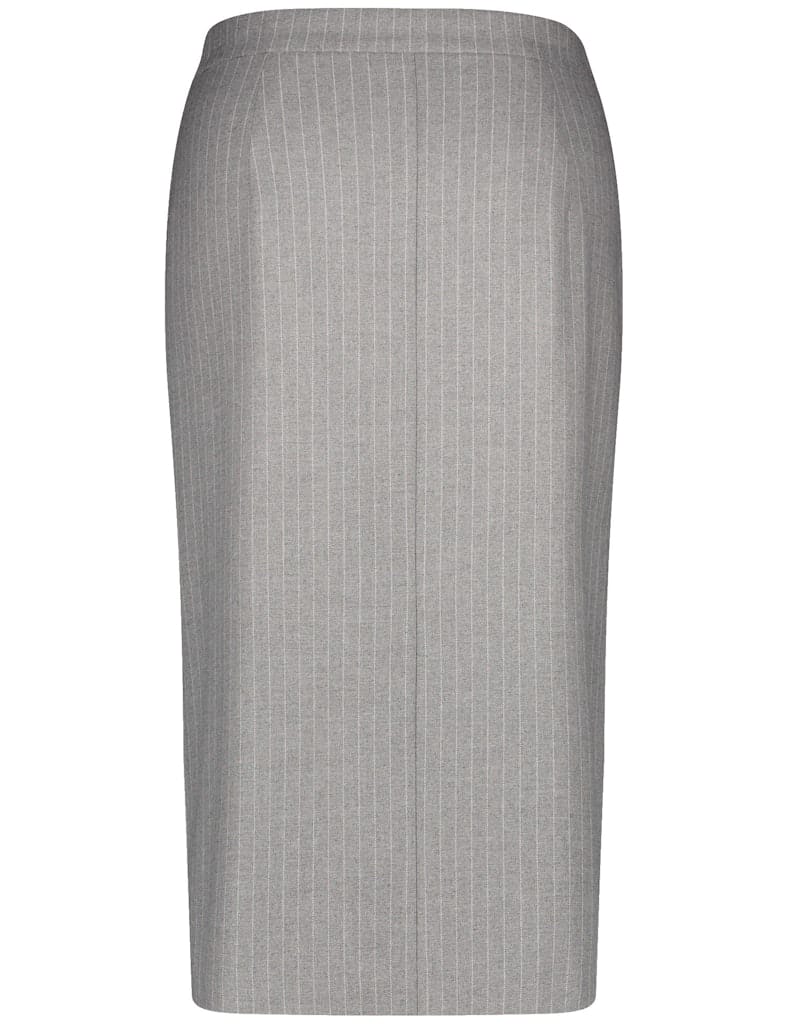 חצאית עפרון אפורה מחויטת עם פסי מחט מבד מובנה ונוח