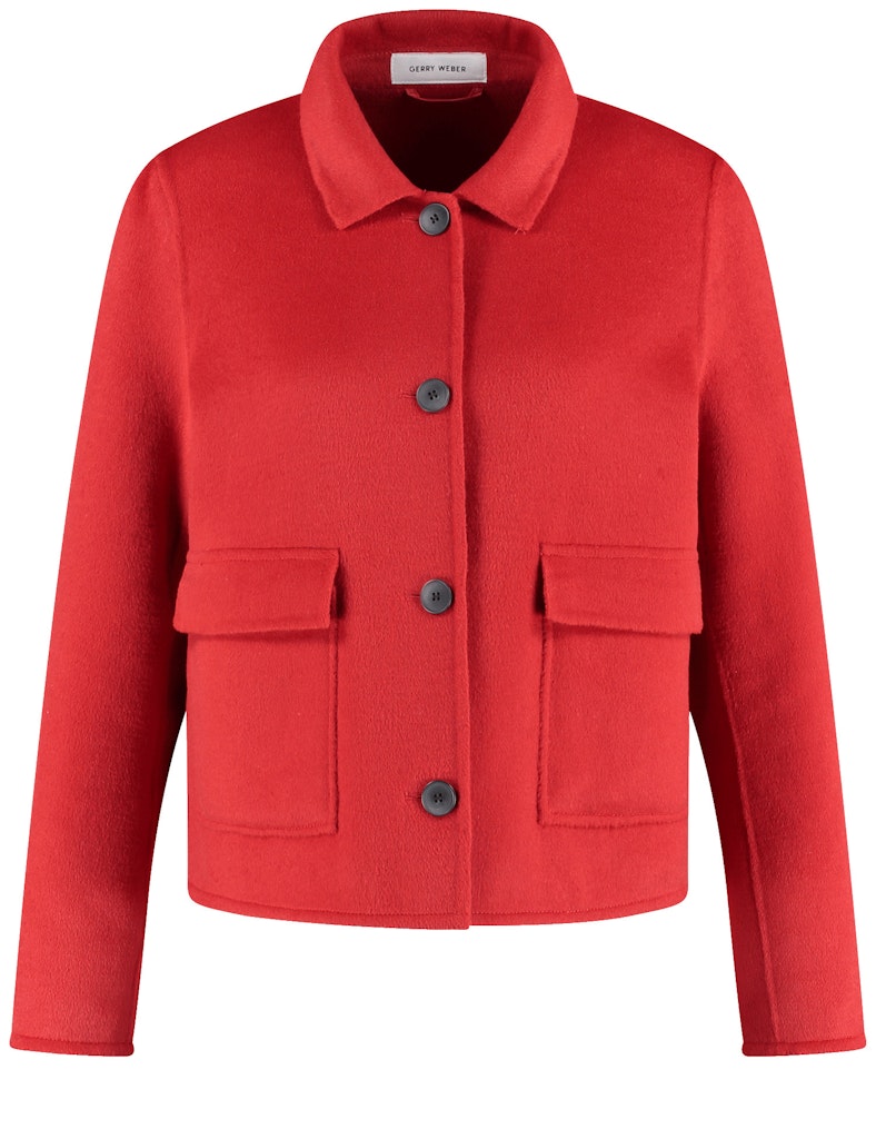 מעיל קצר אדום עם כיסים קדמיים מצמר מחמם