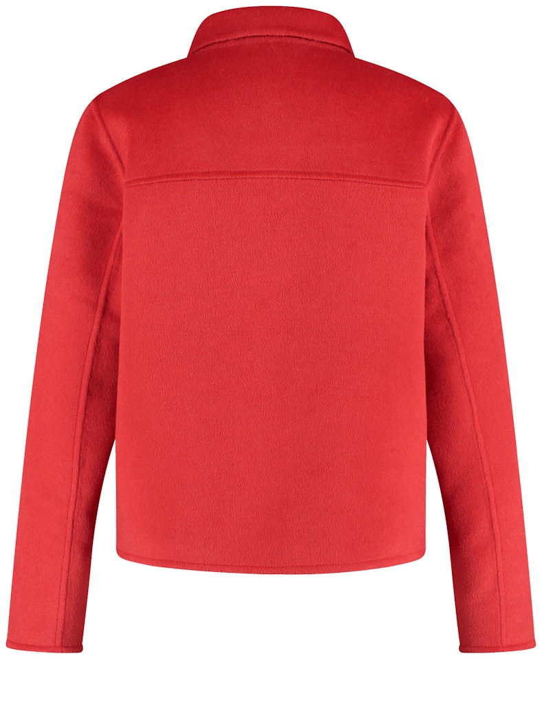 מעיל קצר אדום עם כיסים קדמיים מצמר מחמם