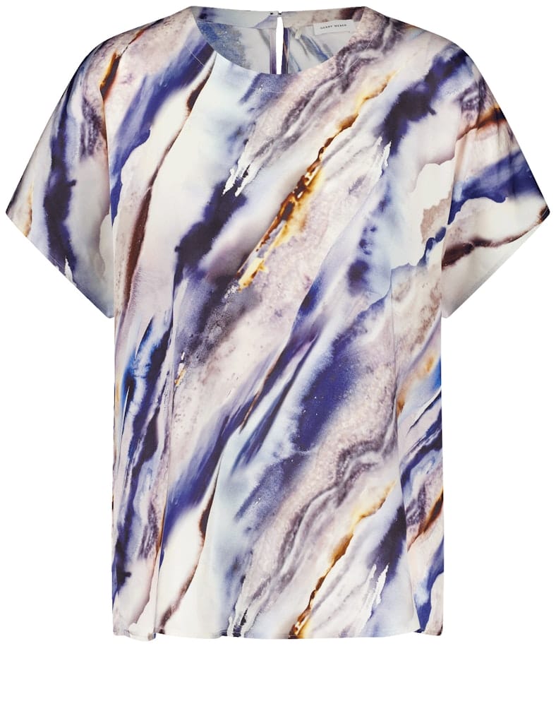 חולצה בסגנון אמנותי עם מפתח עגול מבד נשפך ורך