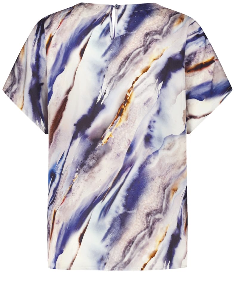 חולצה בסגנון אמנותי עם מפתח עגול מבד נשפך ורך