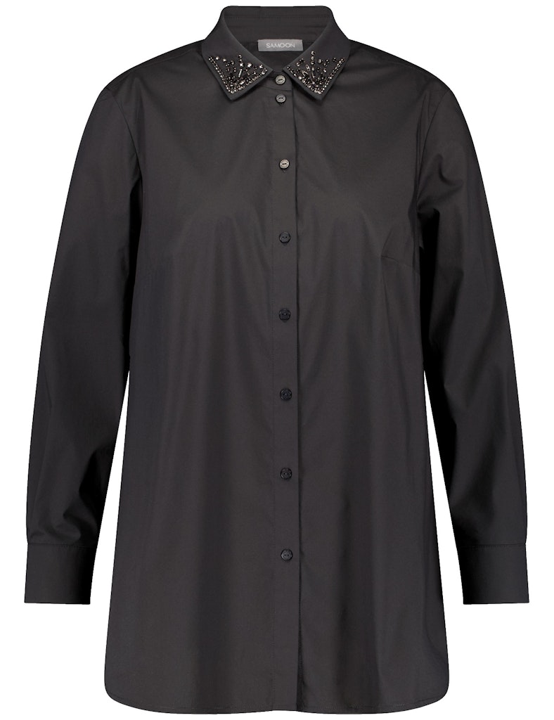 חולצה שחורה עם צווארון מעוטר אבנים מבד אלגנט