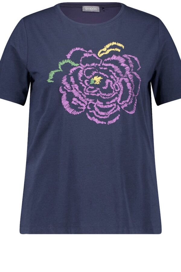 Sale 173 טי-שירט כחולה רכה עם הדפס פרח צבעוני