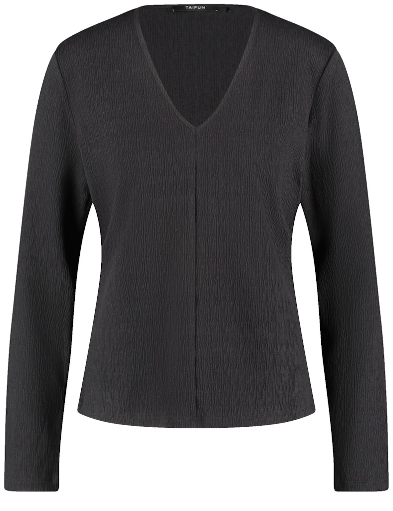 חולצת V ארוכה מבד רך עם טקסטורה