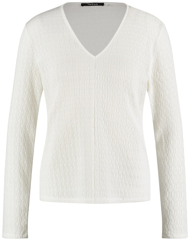 חולצת V ארוכה מבד רך עם טקסטורה