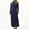 EHR616-NAVYBLUE_1174 שמלת מקסי חלקה מבד נשפך ואלגנטי
