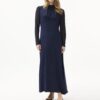EHR616-NAVYBLUE_1175 שמלת מקסי חלקה מבד נשפך ואלגנטי