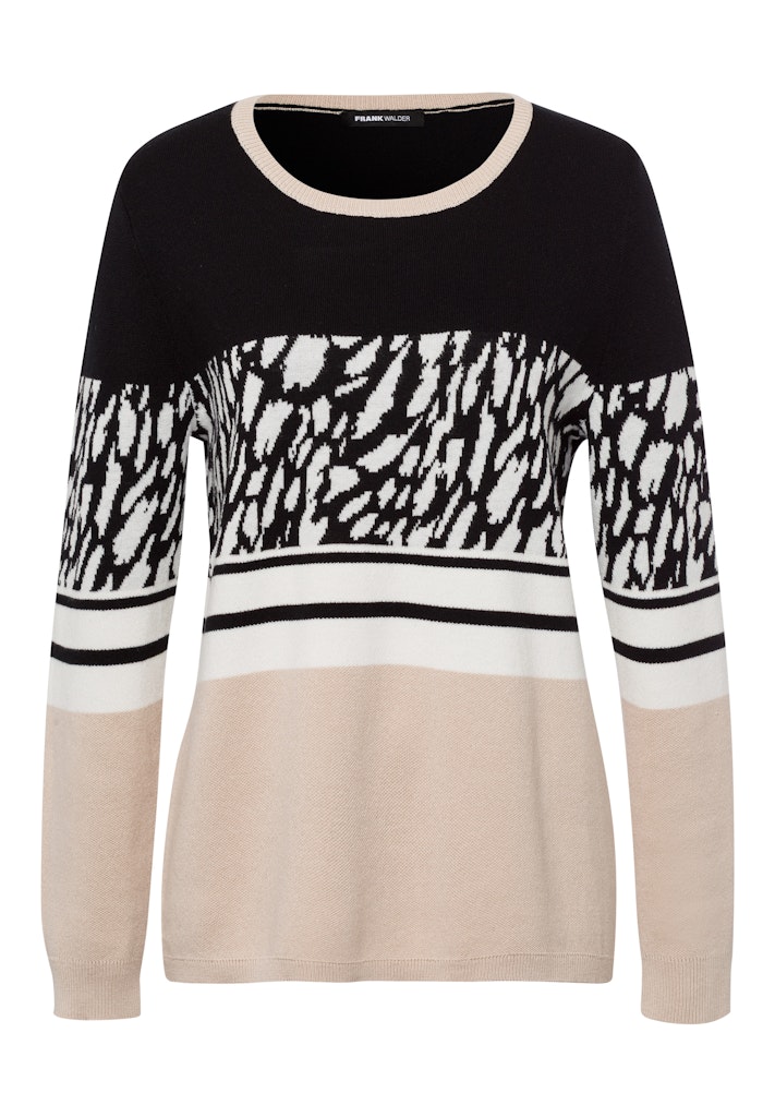 סוודר קלאסי שחור-ורוד עם הדפס ובד רך