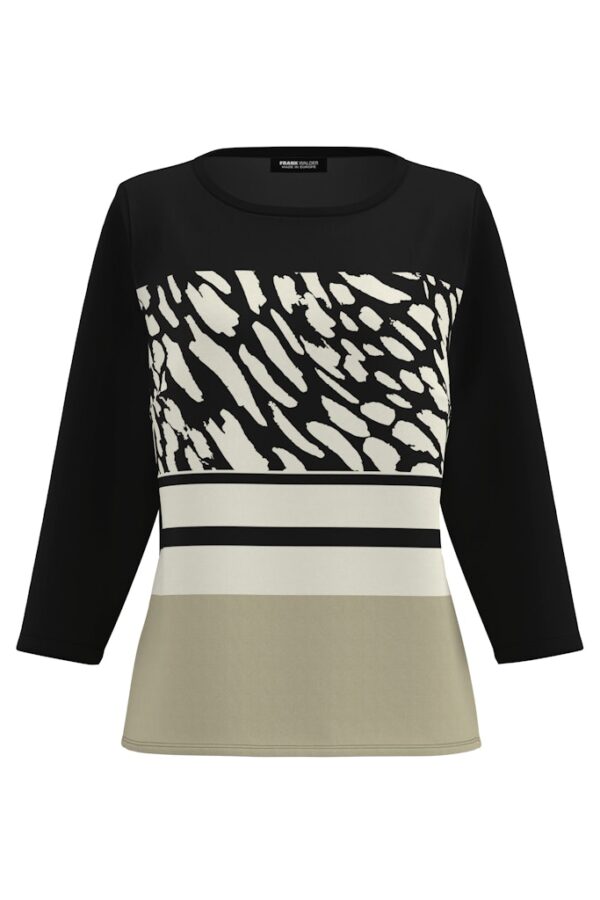 Sale 61 חולצה בצבע שחור-ב'ז עם הדפס ובד אלגנט