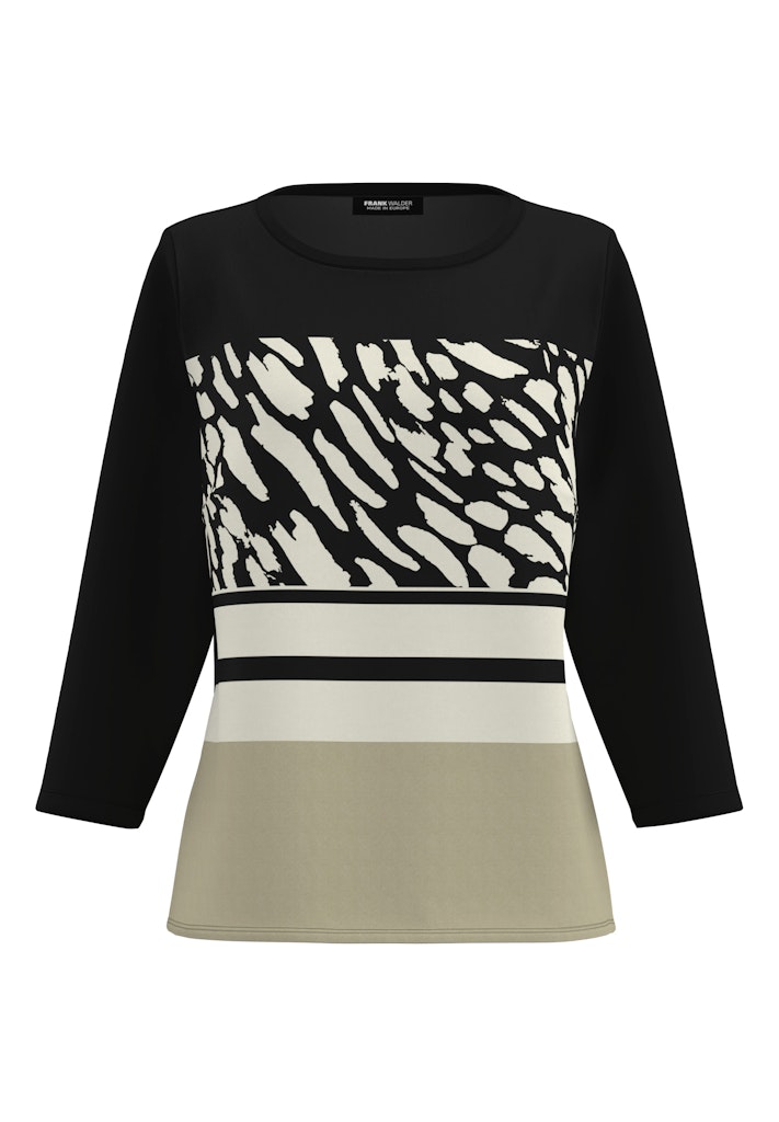 חולצה בצבע שחור-ב'ז עם הדפס ובד אלגנט