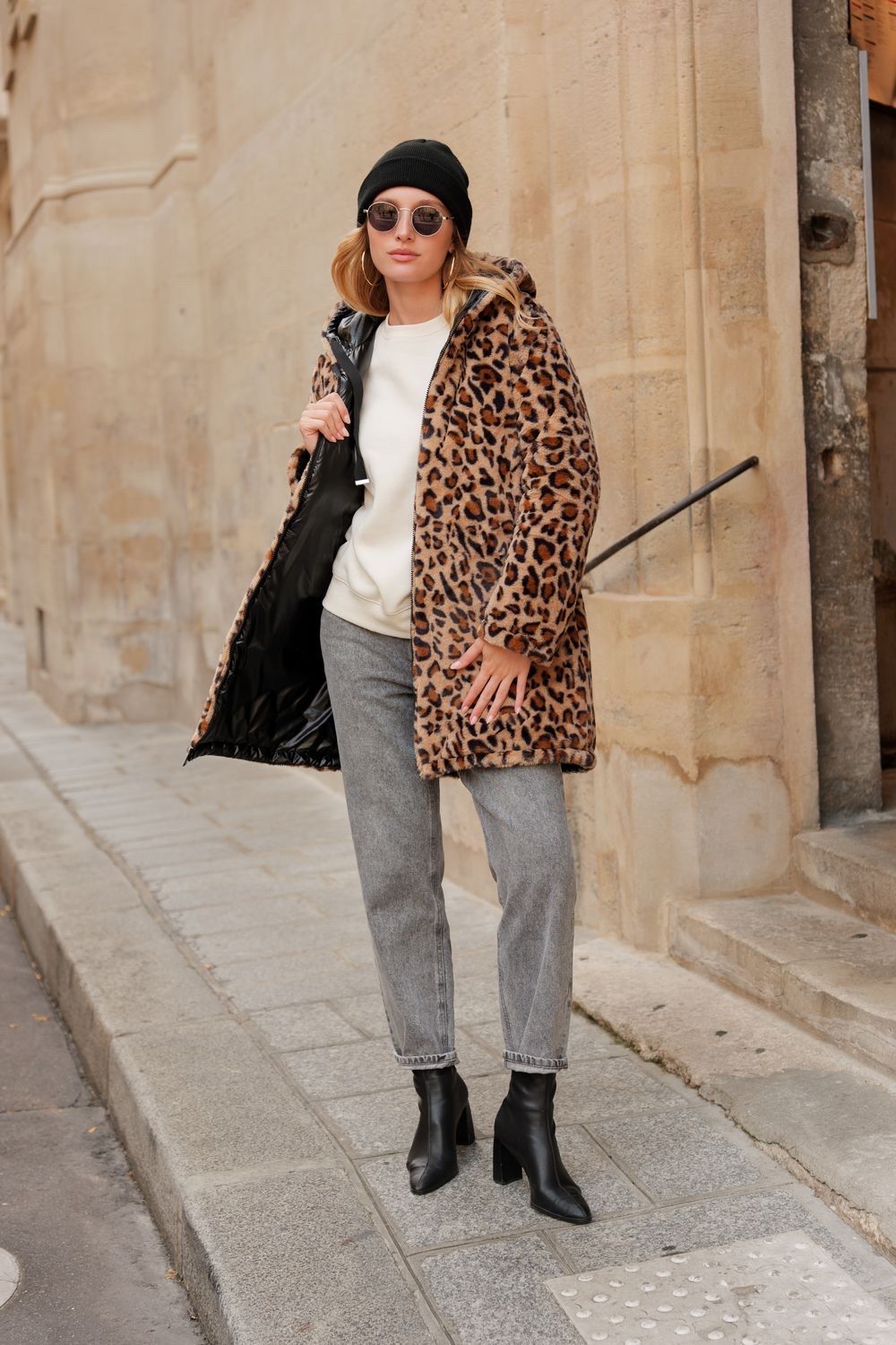 מעיל דו צדדי מחמם מבד מבריק