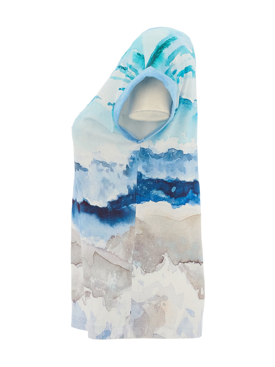 חולצת טי עם הדפס גלים בשילוב גווני כחול ולבן