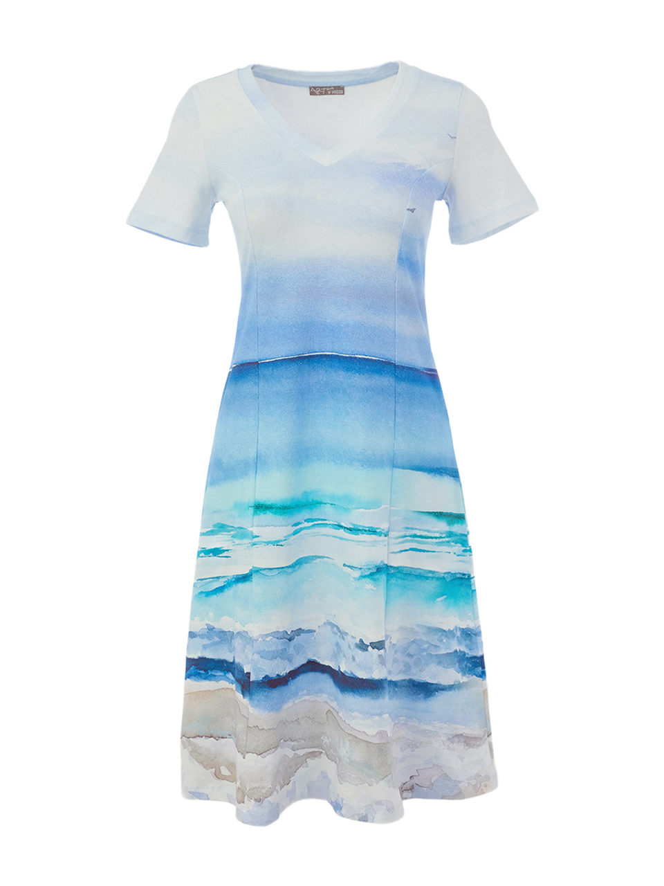 שמלת מידי עם הדפס גלים בשילוב גווני כחול ולבן