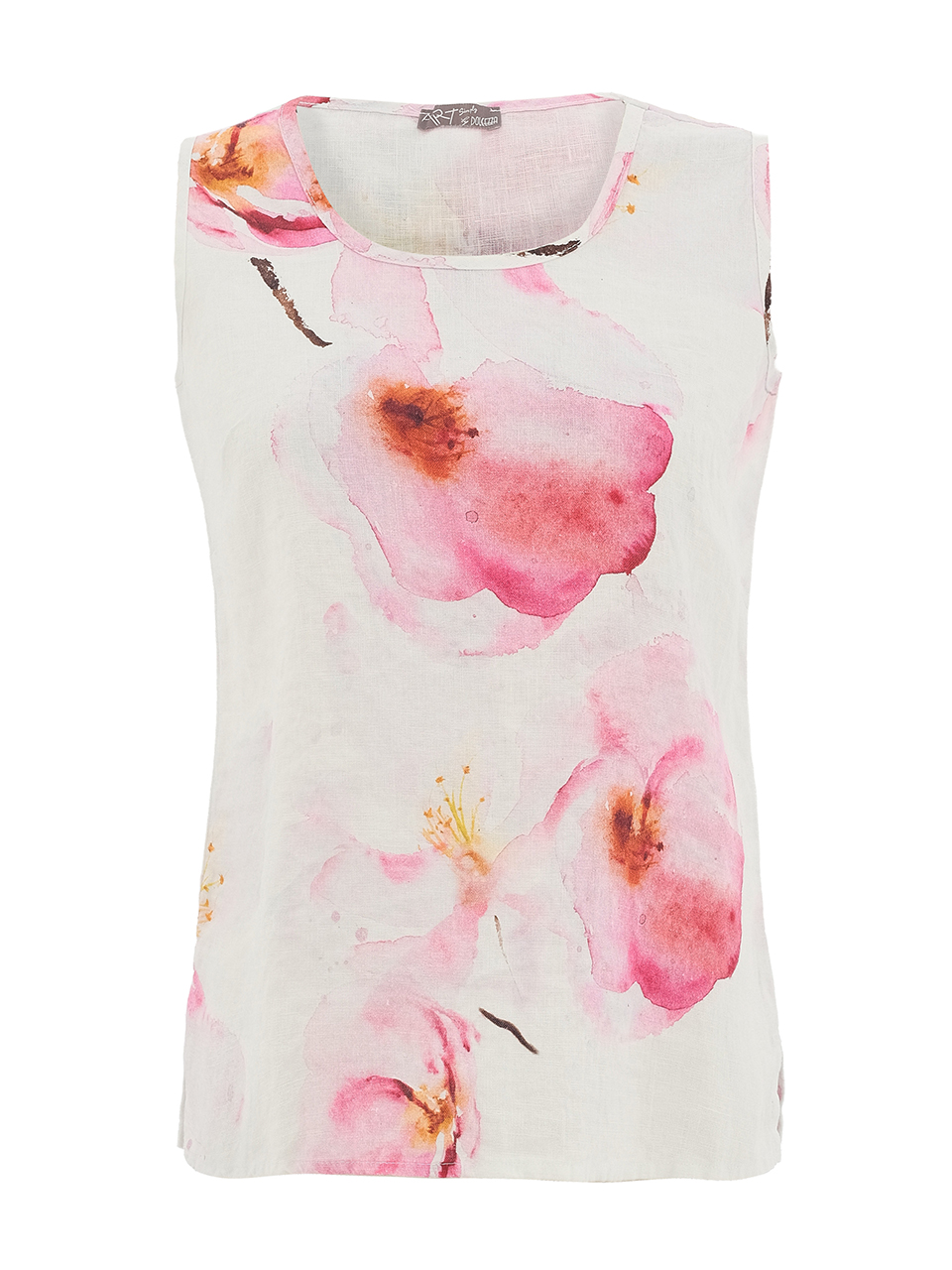 גופיית פשתן לבנה בהדפס פרחוני ורוד