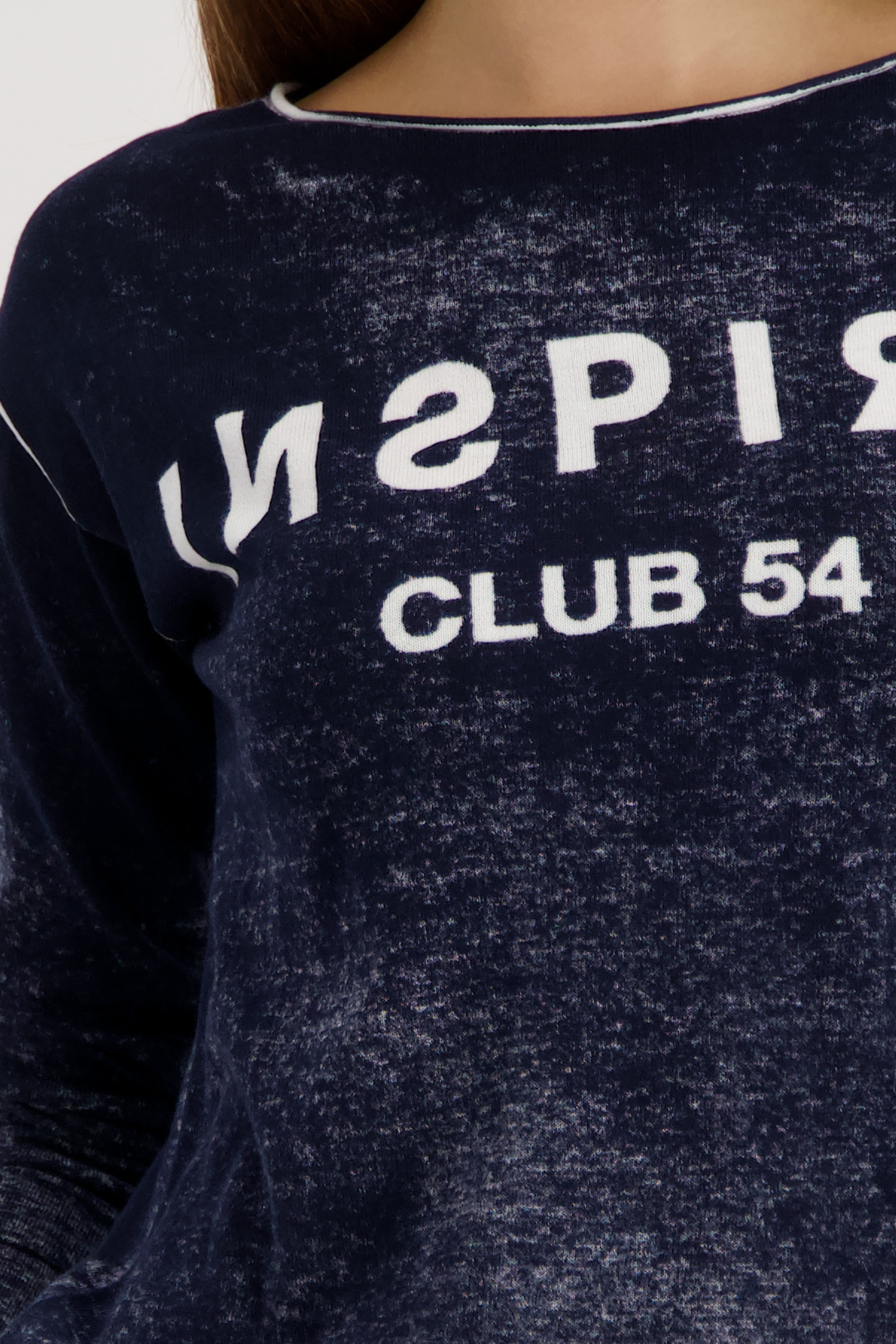 סוודר כחול כהה עם הדפס Inspire