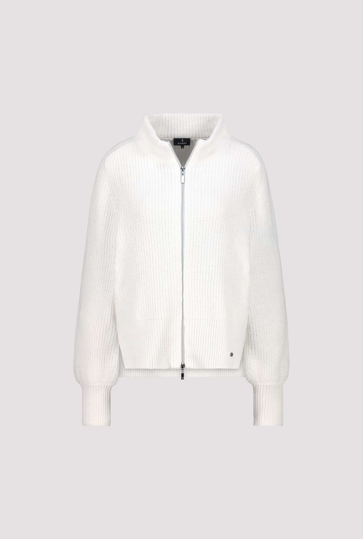 סוודר לבן עם רוכסן בגימור ריב