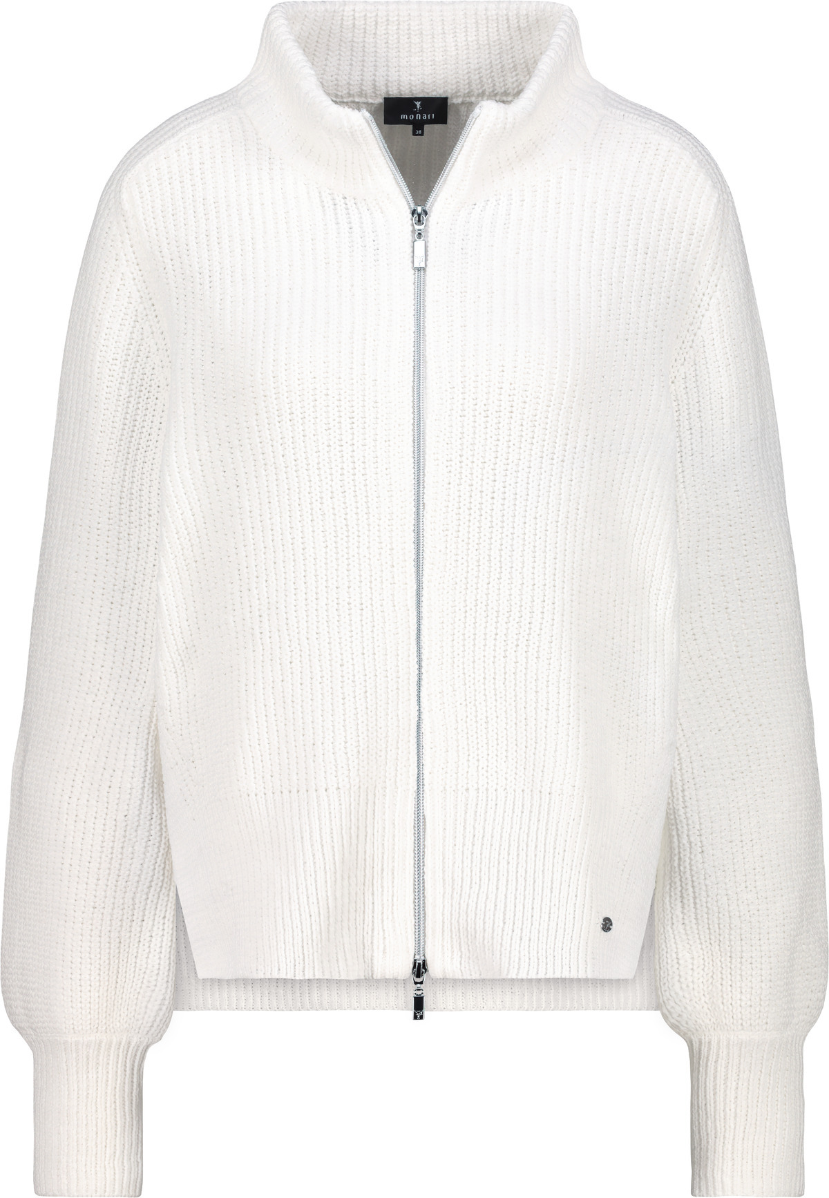 סוודר לבן עם רוכסן בגימור ריב