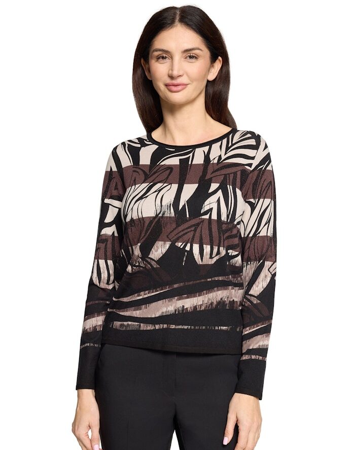 חולצה ארוכה בהדפס גרפי בגווני שחור וחום