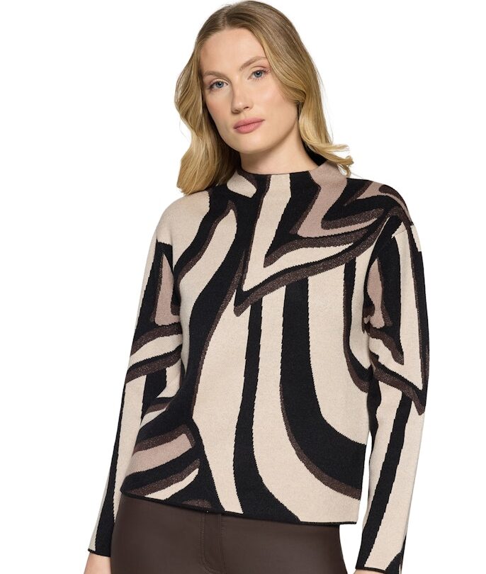 סריג בהדפס גיאומטרי בגווני בז' ושחור