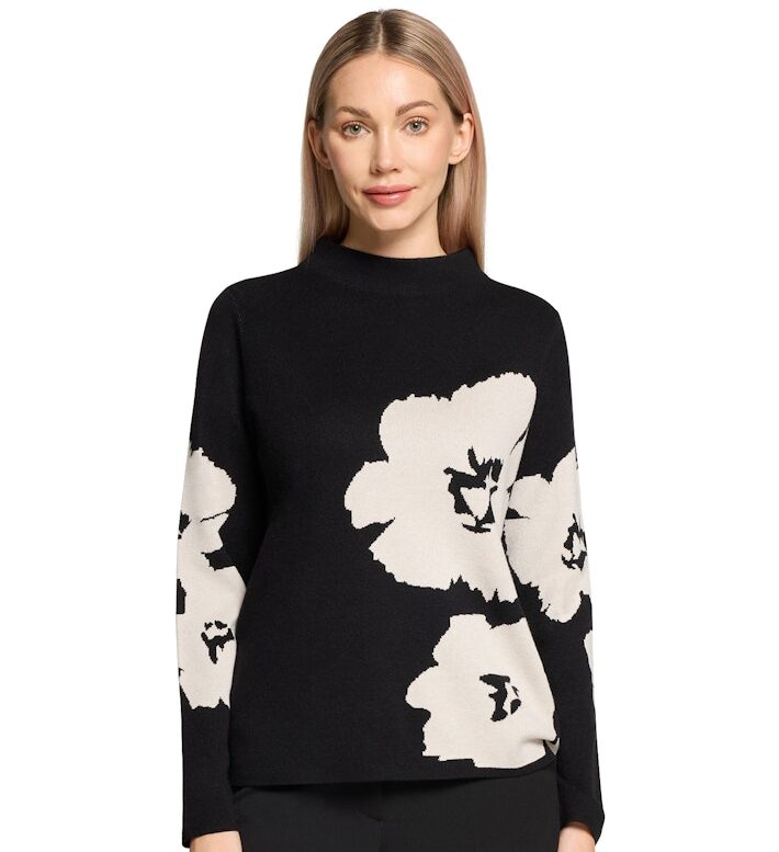 סריג גולף שחור עם הדפס פרחוני