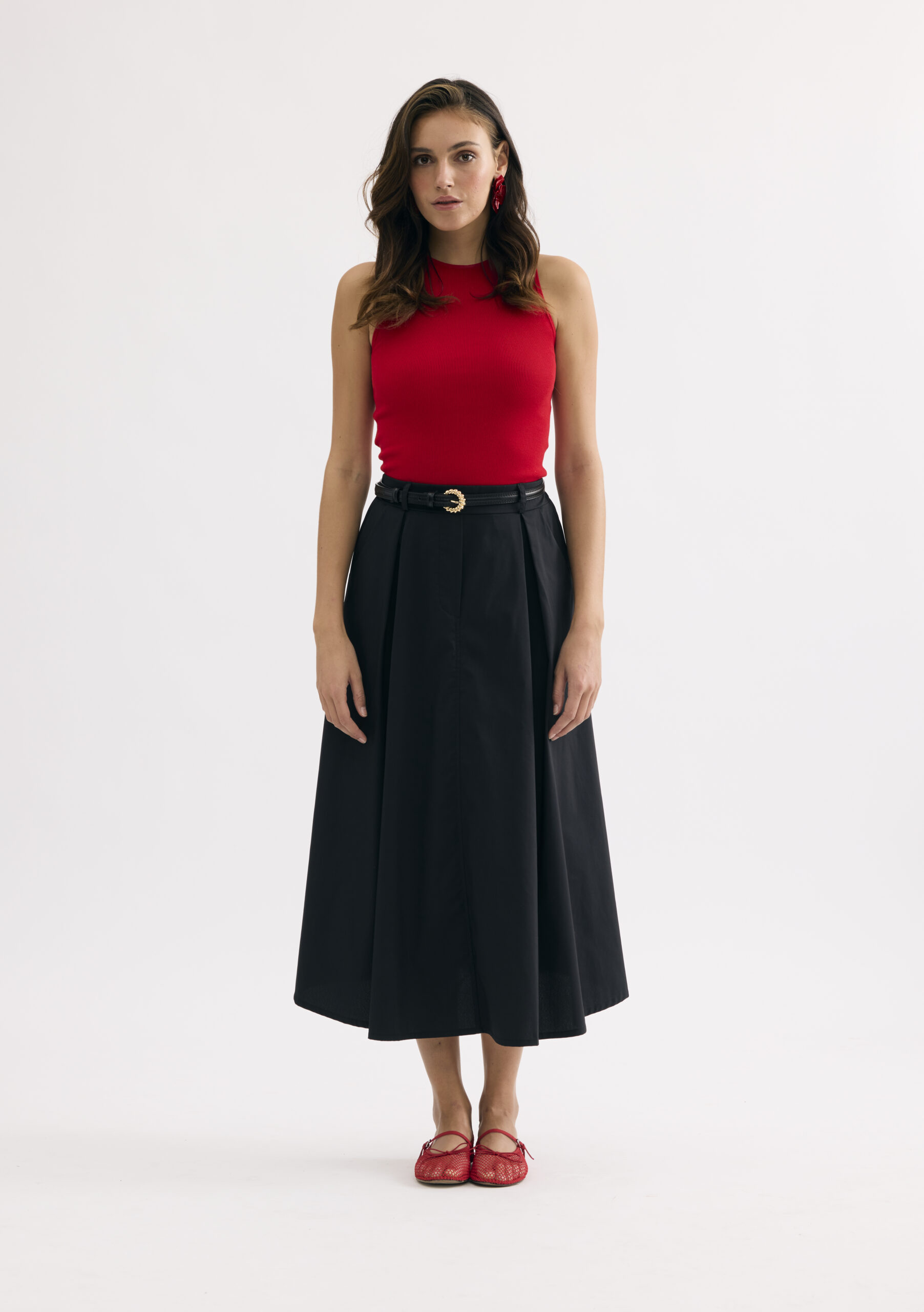 חצאית מידי פליסה בגזרה נשפכת