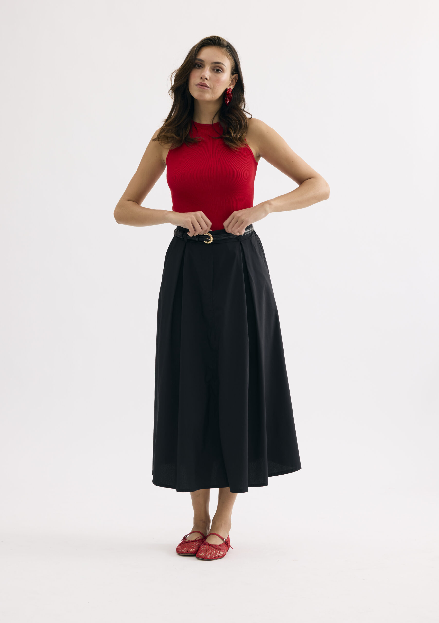 חצאית מידי פליסה בגזרה נשפכת