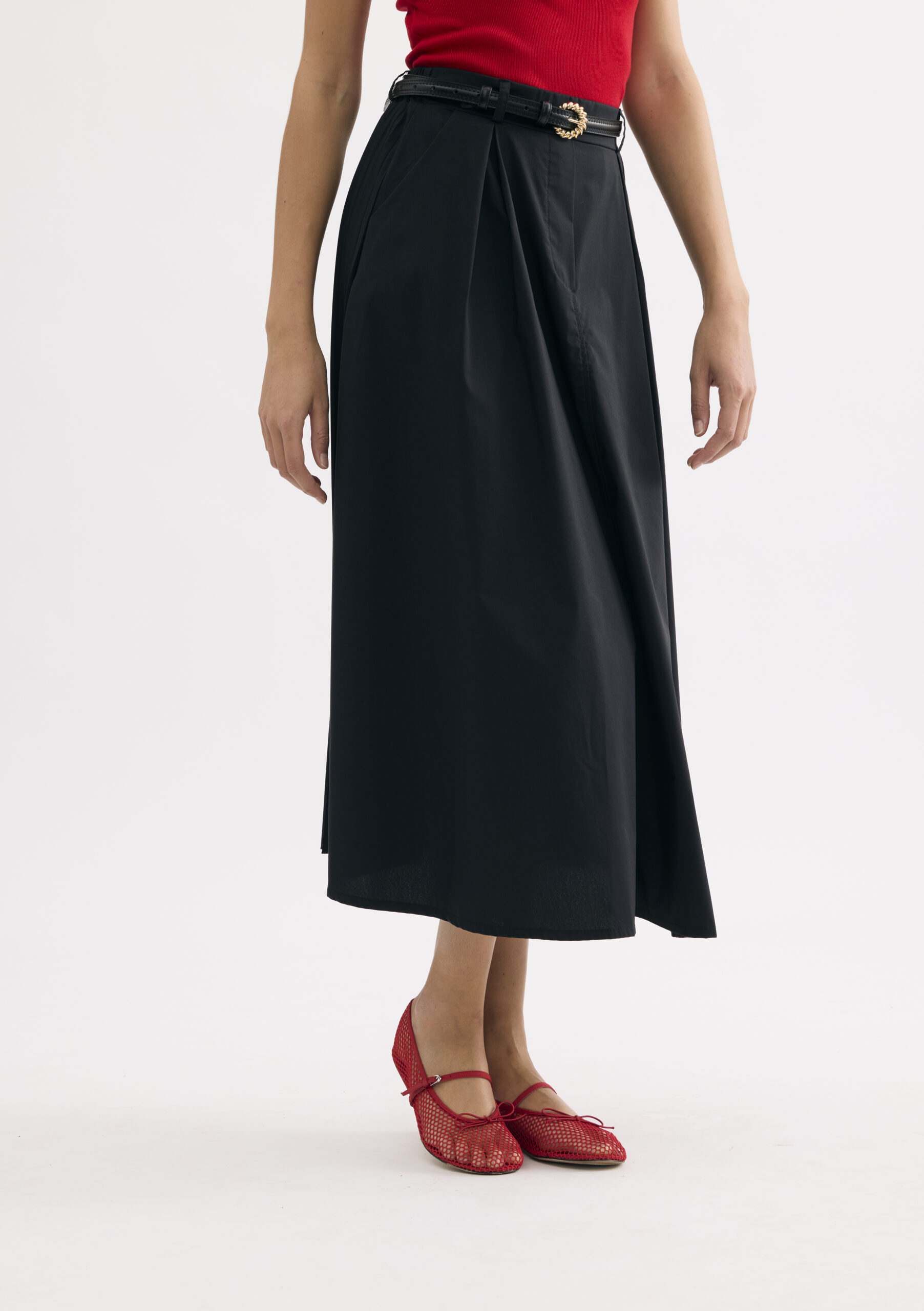 חצאית מידי פליסה בגזרה נשפכת