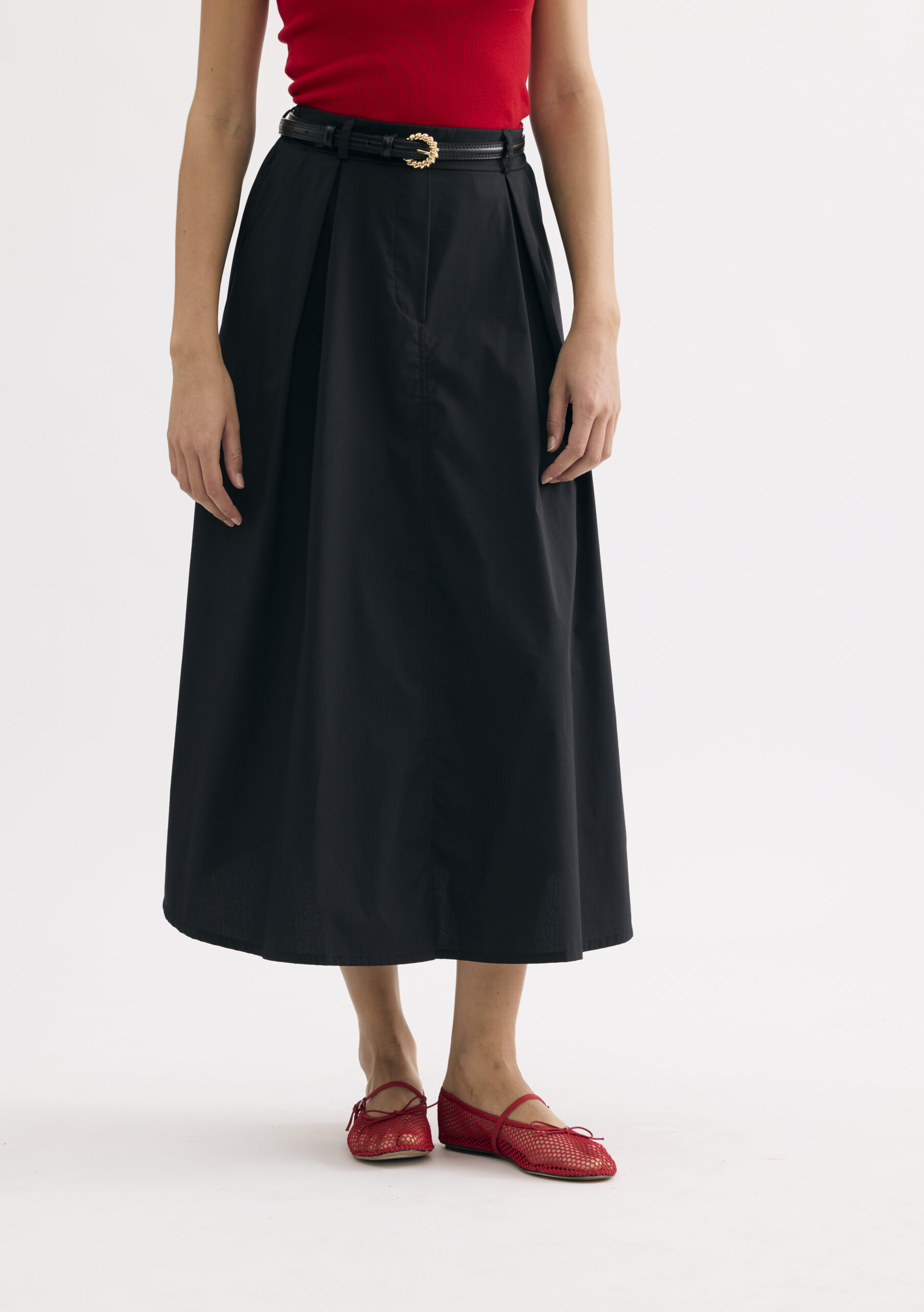 חצאית מידי פליסה בגזרה נשפכת